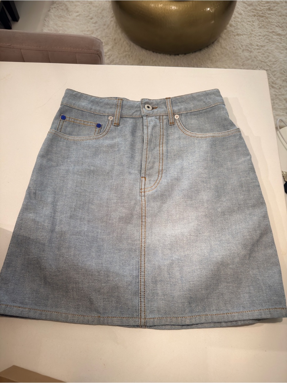 Burberry Light Blue Denim A-Line Mini Skirt